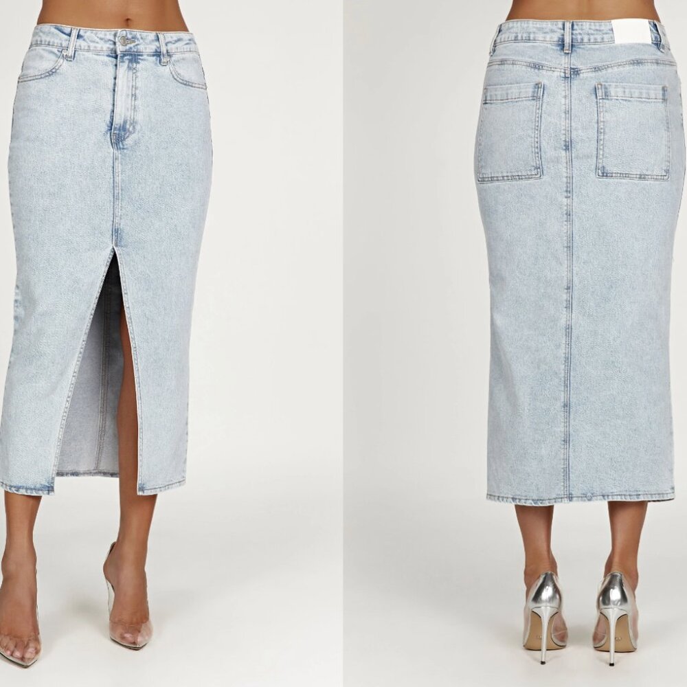 Meshki ACACIA Denim Midi Skirt - Light Blue NWT